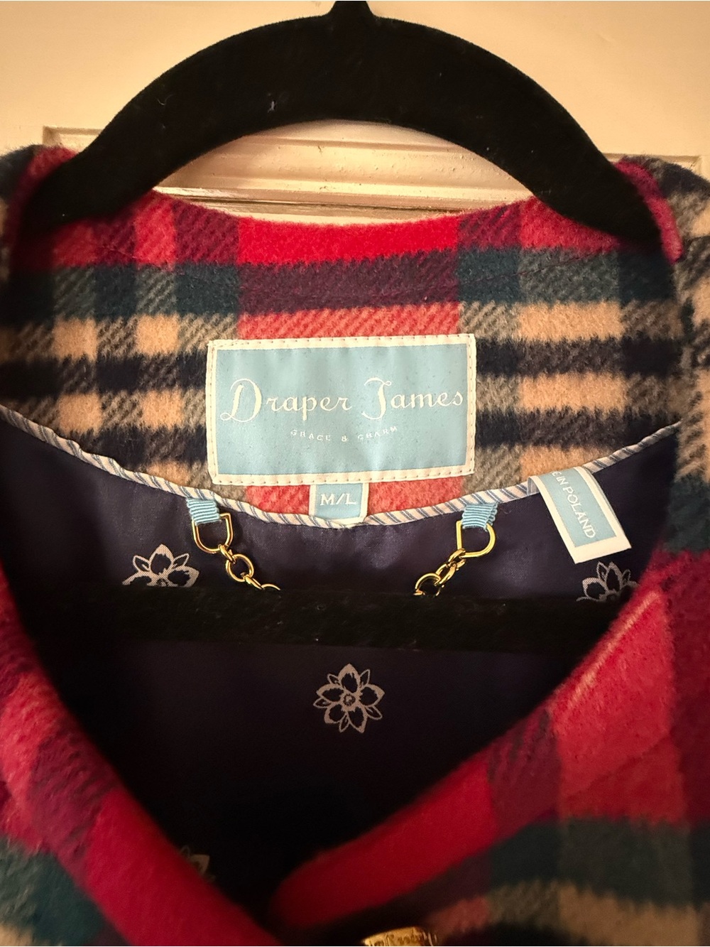 Draper James Red and Navy Plaid Wool Pea Coat
